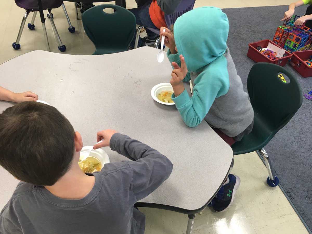 LTogether2020's tweet photo. Room 6 &amp; 7 enjoying the soup we made from our garden vegetables! https://t.co/ZsGREgqK8P