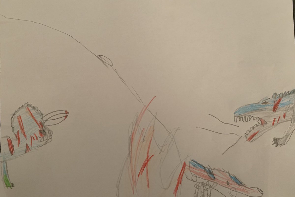 gilzjohnstone's tweet photo. @ttorroo @JurassicWorld I showed my little boy ur pic and he asked me to send u his he’s the biggest Jurassic fan and he loved these drawings https://t.co/ufcLGlSI98