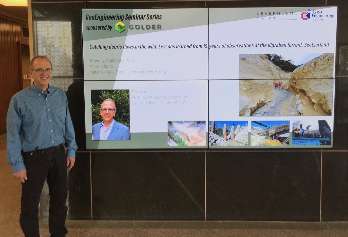 GeoEngCentre's tweet image. “Catching Debris Flows In the Wild...” Excited to kick off Debris Flow Week with Dr Brian McArdell from @WSL_research presenting his research for a @GolderAssociate sponsored @GeoEngCentre Seminar #debrisflow #landslide  @QueensEngineer @RMCCanadaCMR @queensuResearch