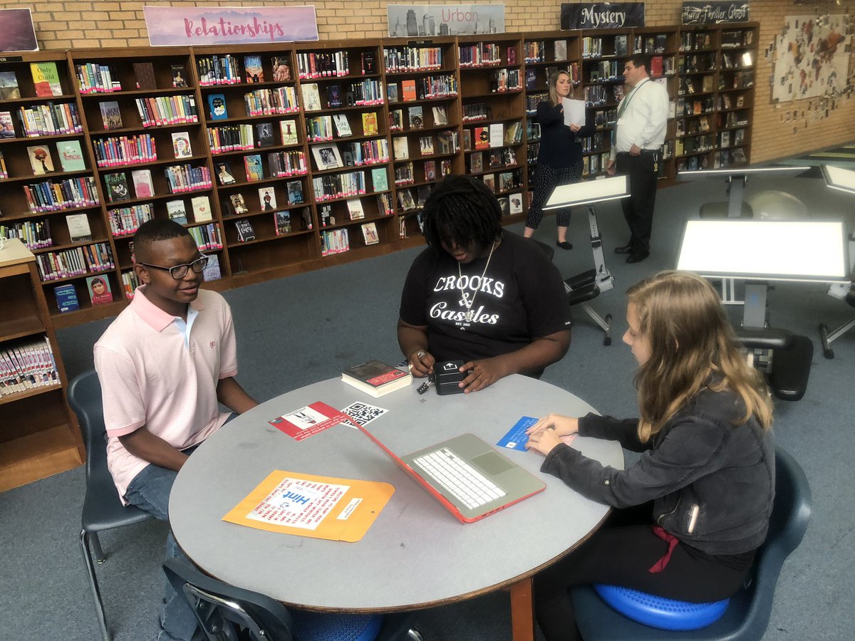 Hunt_High_NC's tweet photo. Mrs. Pollock’s English class broke out of the #HuntHighMC during their library orientation! Talk with your English teacher to find out when you get to participate! #breakoutedu @breakoutEDU @WilsonSchoolsNC https://t.co/VqjFbkfY6G