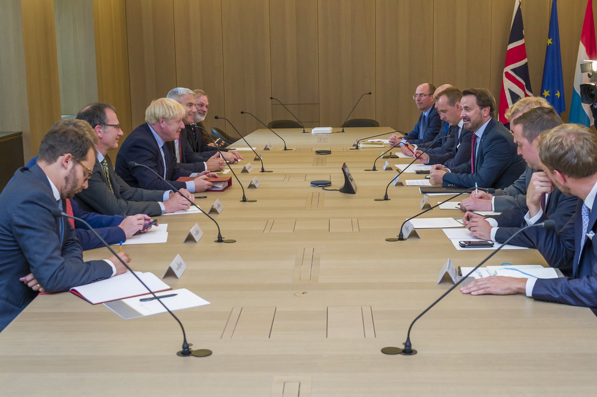 Xavier_Bettel's tweet photo. Friendly, honest, constructive talks with @BorisJohnson today. Luxembourg will remain the UK’s partner &amp; friend, also after Brexit. We all want a deal. Some conditions need to be met: ensure the integrity of the Single Market and avoid a hard border on the isle of Ireland. https://t.co/KmQaERRLVl
