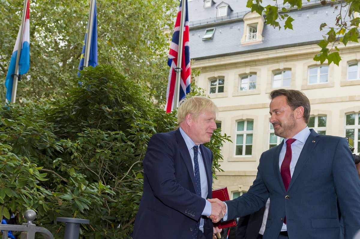 Xavier_Bettel's tweet photo. Friendly, honest, constructive talks with @BorisJohnson today. Luxembourg will remain the UK’s partner &amp; friend, also after Brexit. We all want a deal. Some conditions need to be met: ensure the integrity of the Single Market and avoid a hard border on the isle of Ireland. https://t.co/KmQaERRLVl