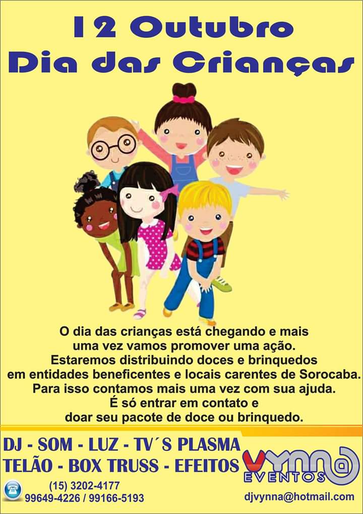 Dia das Crianças
Vynna Eventos
Tornando o Especial, Inesquecível.
#crianças
#solidariedade
#wedding
#enlace
#corporativo
#eventos
#evento
#festas
#festa
#aniversario
#casamento
#noiva
#noivo
#jantar
#jantares
#recepção
#aniversário
#party
#confraternização
#inauguração