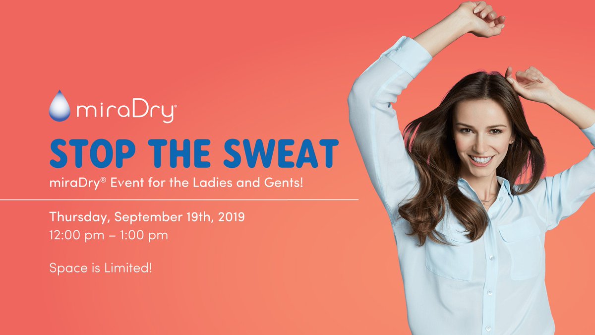 WestcoDerm's tweet image. miraDry® Informational Luncheon is this week! Have you RSVP&apos;d yet? Come Thursday, September 19th from 12-1 pm to learn how miraDry® can help #STOPTHESWEAT.

RSVP by calling 636-532-2422 or by emailing communications@westcoderm.com. Event will be held at West County Dermatology.