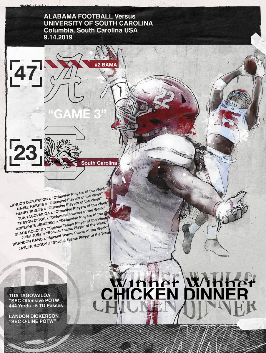 AlabamaFTBL's tweet photo. Winner, winner...

South Carolina Game Win Poster
🐘: 47  🐓: 23

#BamaFactor
#RollTide https://t.co/AuwQt3FNyi