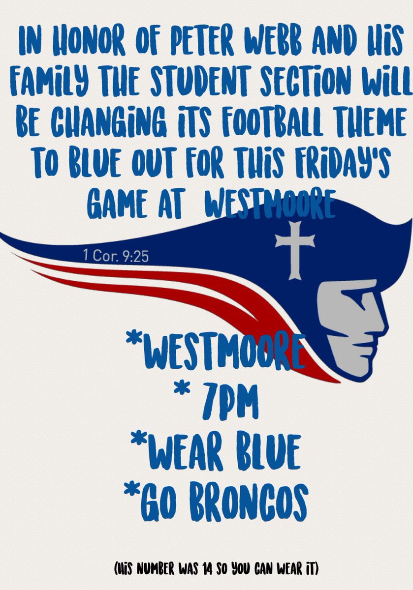 The theme has changed to blue out for this Friday’s game at Westmoore!!