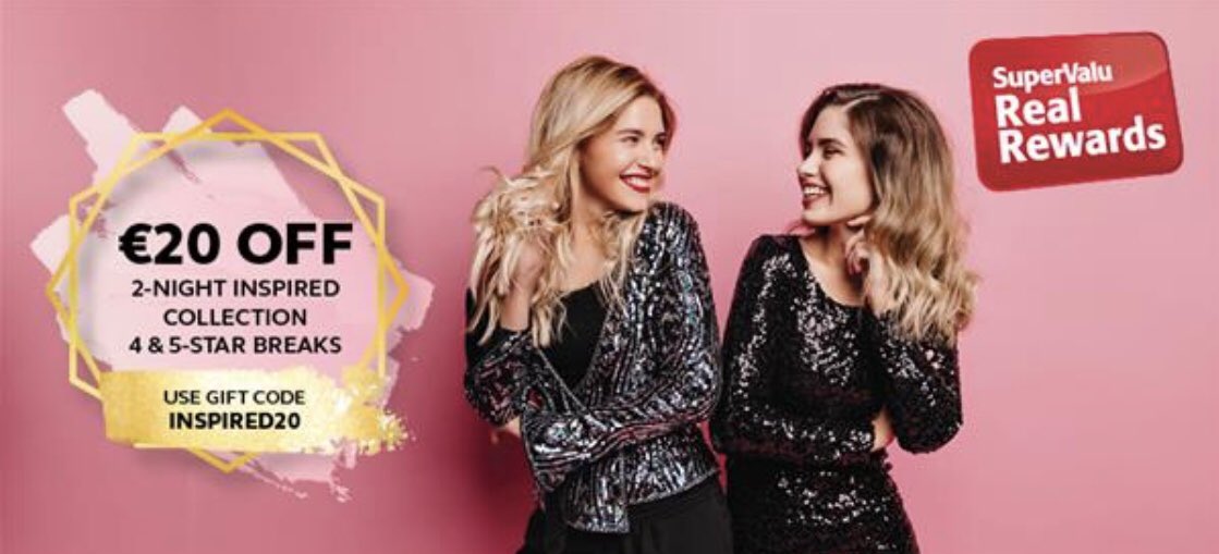 Need a break? Choose somewhere extra special this autumn. We're giving €20 OFF on all 2-Night Inspired Collection 4 &amp; 5-star Hotel Breaks. Simply use your gift code INSPIRED20.

Find out more here supervalugetawaybreaks.com