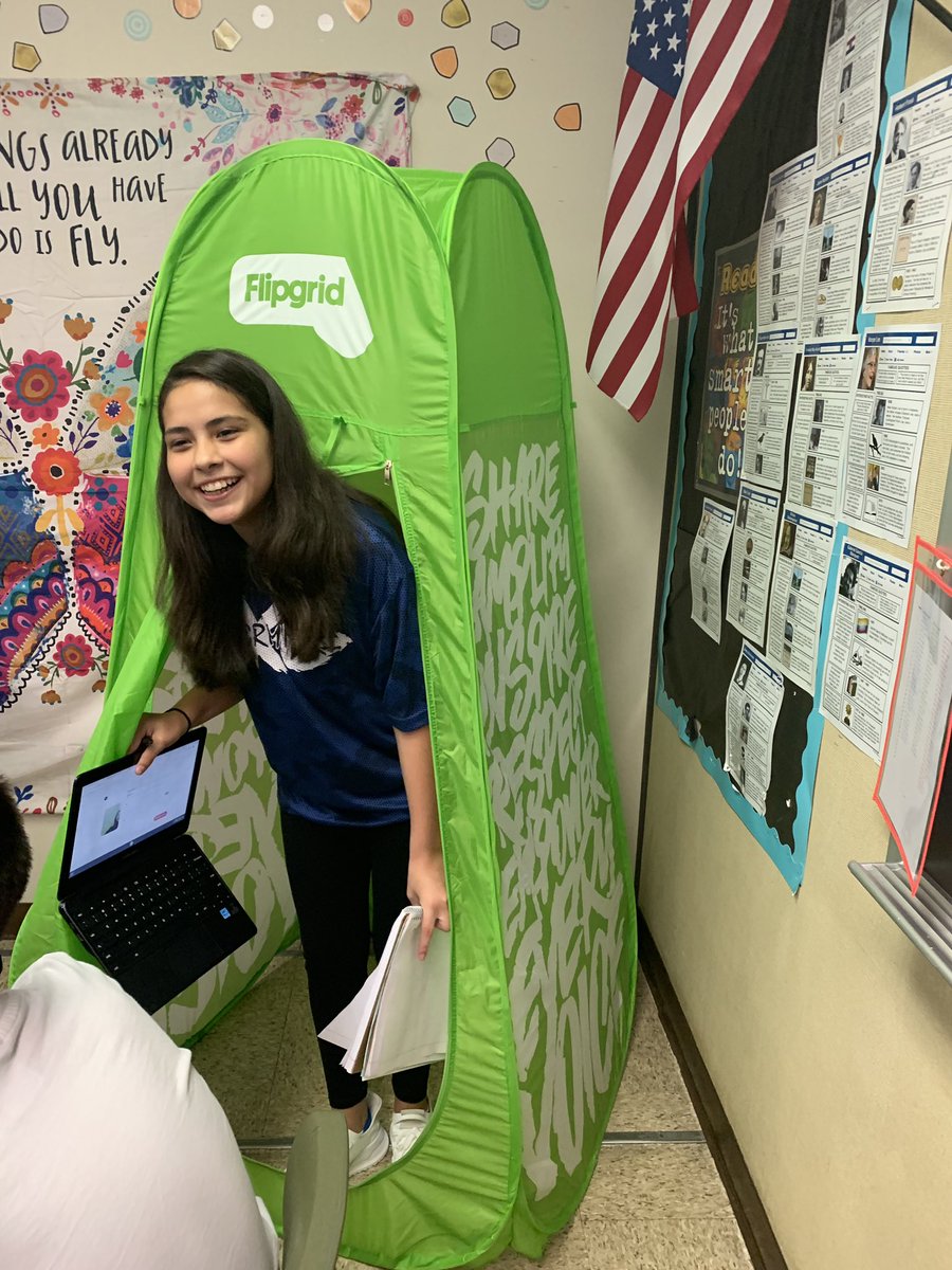 GroszekTeach's tweet photo. Finally got to put my Flippod to use! Only a few were brave enough to use it with their peers right outside! #Flipgrid  #FlipgridFever #grimmerglads @LCSCedtech https://t.co/RKzA7hD4qb