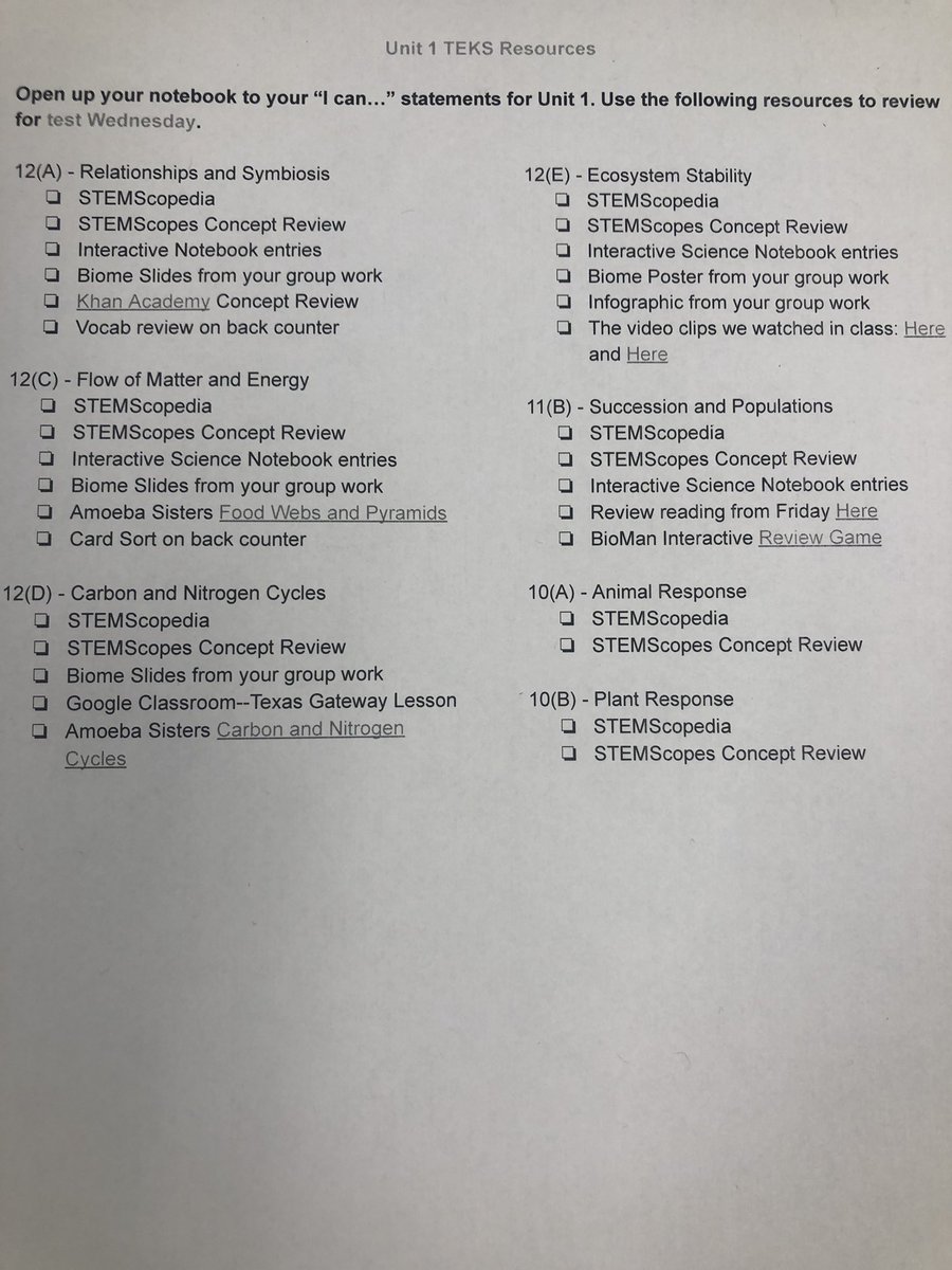 sarahthompss's tweet photo. Reviewing by using a checklist of the TEKS and navigating to review activities based on self-assessment 🙌🏻 #Biology #selfRegulatedLearners #OurHouseGMS https://t.co/ypWZOW4LSu