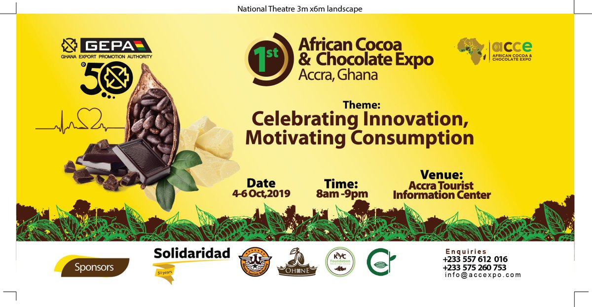 Solidaridad_wa's tweet photo. Interested in knowing more about @Solidaridad_wa cocoa work stream? Three main events coming up between Sep/Oct in partnership with @ghcocobod @masoghana #ACCE2019 .Join us for insights into our productivity enhancement,youth employment, digital innovations programs https://t.co/i5mZxYaumL