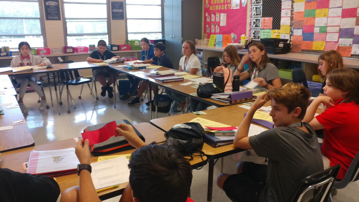 MsEMorse's tweet photo. Harkness discussion time for period 2/3 and period 5/6 Ss. Super proud of these kiddos with their insightful ideas and open-minded discussion. 💬👍📖 @oms_bulldogs @CCPS_AdvStudies @CCPS_SecELA #Harkness #discussion #sharingourthoughts https://t.co/BWKn18Kd3c