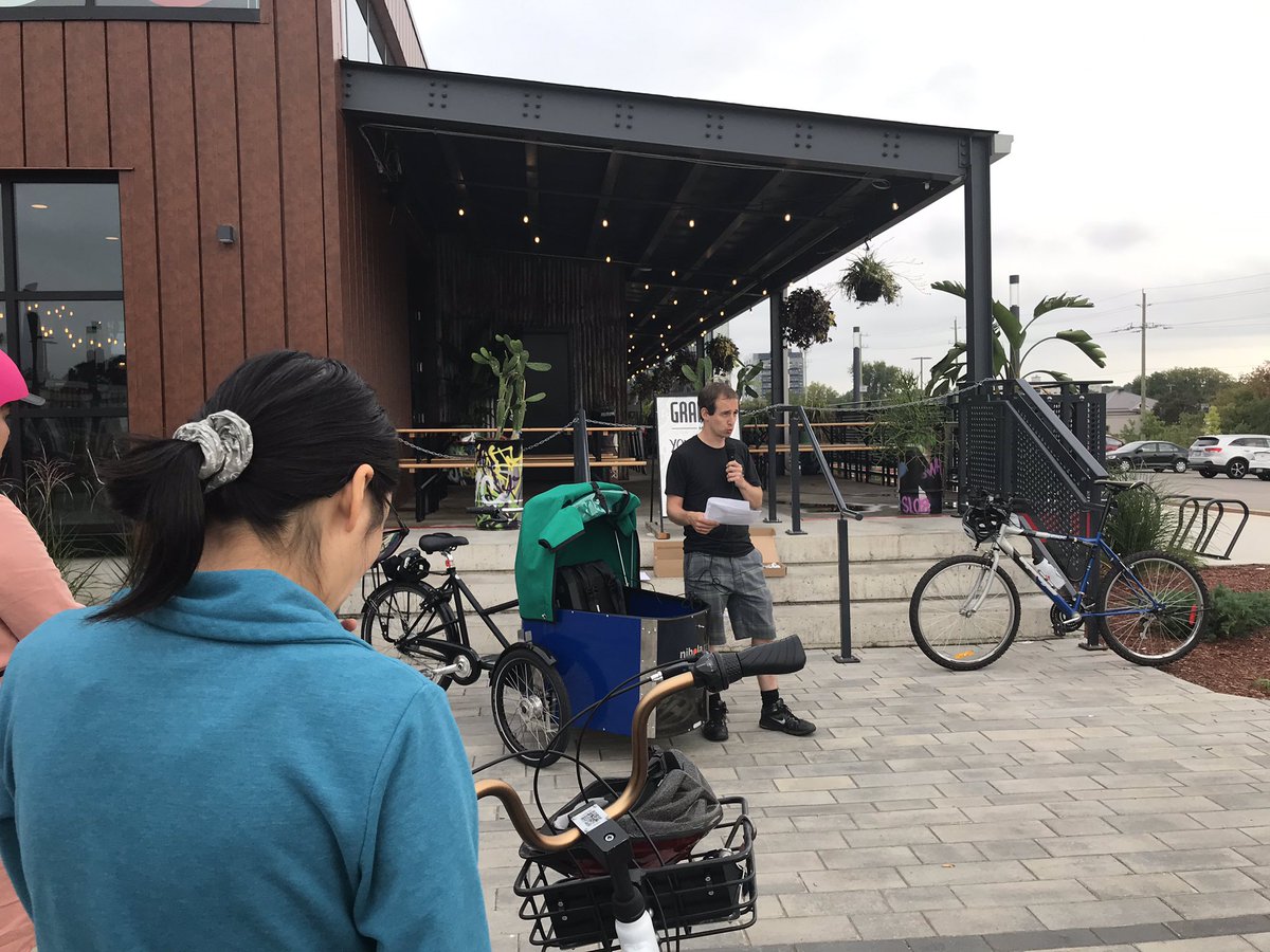 CanWorldChange's tweet photo. On a ride with @DarrenKropf from @CityKitchener checking out the design features of the @IronHorseKW trail as part of #fluxible UX conference. https://t.co/7XOU1cZrhK