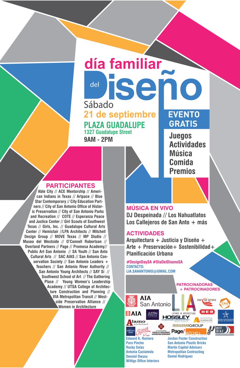 siboneyds's tweet photo. See yall Saturday @ Plaza Guadalupe!  I could only tag 10 of the organizations participating - additional ones : @TheGuadalupe @swschool @artpace @sananto1997 @utsacacp @SAC_PR @PageThink @OverlandPartner @PuroPincheSA @CWShirleyG #DesignDaySA #DiaDelDisenoSA https://t.co/bdMng4OuTM