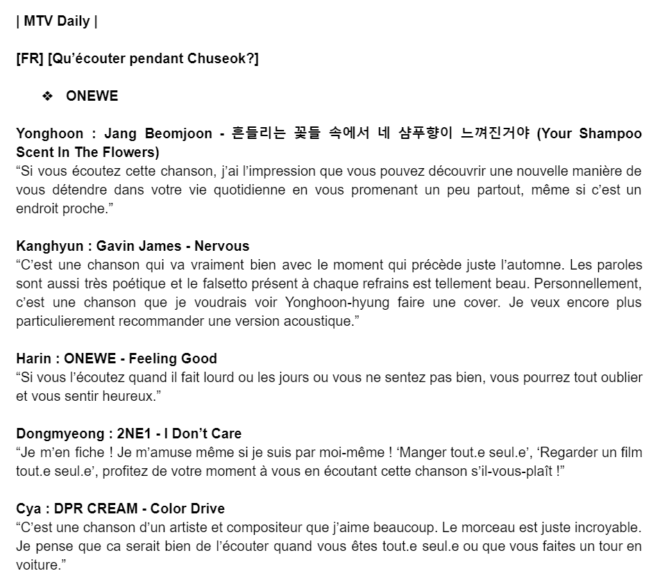 ONEWEWorldwide's tweet photo. [NEWS] #MTVDaily
[FR] [Qu’écouter pendant Chuseok ?] #ONEWE
[ENG] [What to listen to during Chuseok?] #ONEWE
🔗https://t.co/1aQQVi1pca https://t.co/X1asp5qQTZ