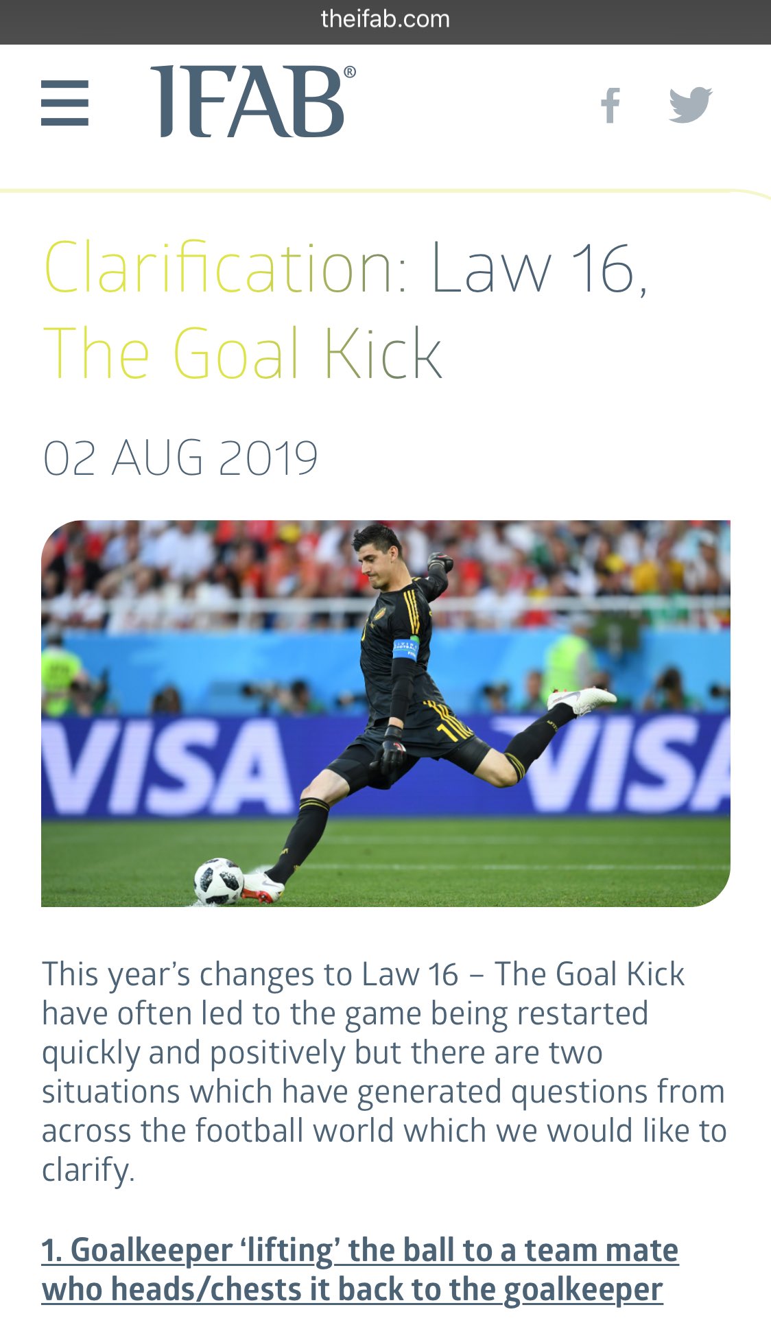 Clarification: Law 16, The Goal Kick