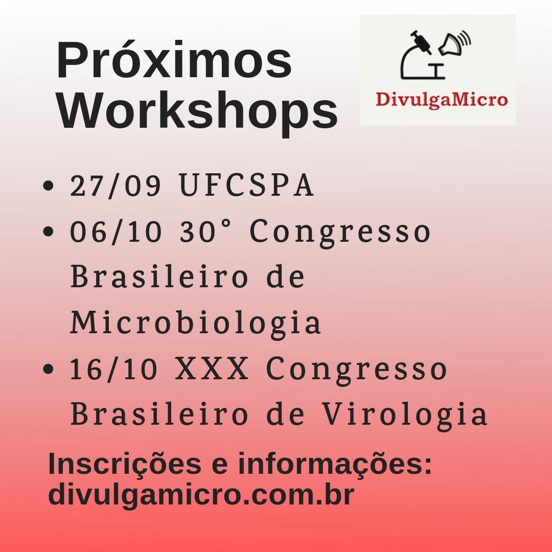 DivulgaMicro's tweet photo. O #DivulgaMicro vai oferecer ainda esse ano mais 3 edições do Workshop em Comunicação e Divulgação Científica! Ainda restam vagas, não percam essa oportunidade!
@ASMicrobiology
#comunicacaocientifica #divulgacaocientifica #scicomm #divulgamicro https://t.co/5arEyhUWv3