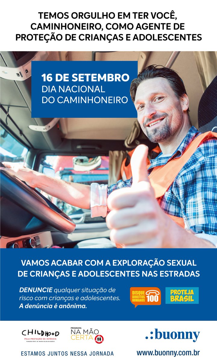 Buonny's tweet photo. Uma homenagem da Buonny para aqueles que são agentes de proteção de crianças e adolescentes nas estradas!

E se não se esqueça: se souber ou suspeitar de situações de abuso envolvendo crianças e adolescentes nas estradas, Disque 100! 

A denúncia é anônima. https://t.co/zy3yNad0s1