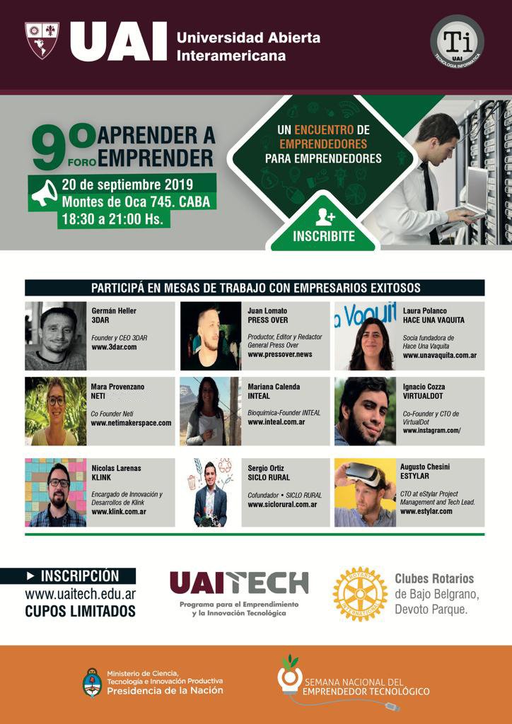 Netimaker's tweet image. ¡Gracias @EmprendeUAI por la invitación!

Nuestra netier @maraprovenzano estará contando cómo aprendió a emprender el próximo 20/9 junto a un panel de empresarios con proyectos de base tecnológica.

Inscripción abierta y más info en: uaitech.com.ar/Home/Nota/619