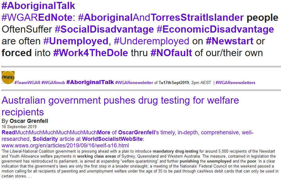 WgarNews's tweet photo. #AusGovt pushes #MandatoryDrugTesting 4 #WelfareRecipients, #punishingUnemployedAndPoorPeople: https://t.co/rc08iS694k #CashLessDebitCard 'an #insult': #stigma #degradation #Defiance: https://t.co/h9gOguQlFY #WGARcompilation ft #CashLessCard #OzCrisisHelp: https://t.co/7Tmow1SE8u https://t.co/1ldZbI4EIw