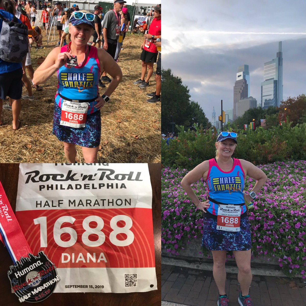 DianaBreen's tweet photo. #medalmonday Another #rocknroll #halfmarathon completed yesterday!! It was a hot one but still awesome! I wore my #odyssey print @skirtsports #happygirlskirt and was fueled by @honeystinger #honeystinger #hshive2019 #skirtambassador #skirtsports https://t.co/Oxa9QW770O