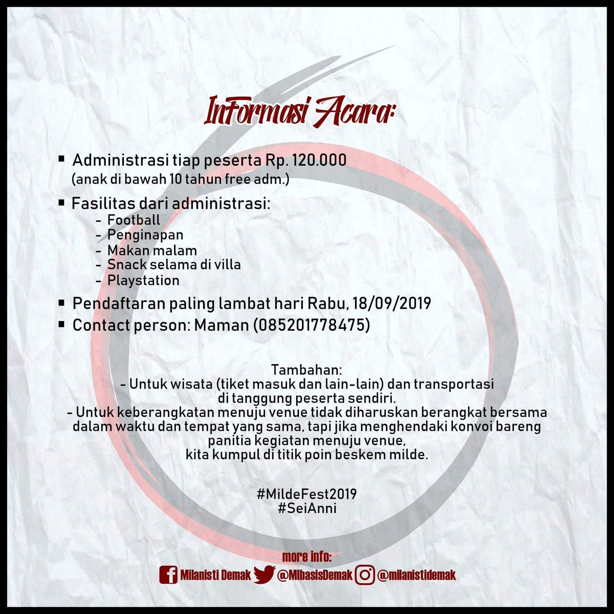 misezdemak100's tweet photo. Perayaan Anniversario ke-6 "Mildefest" Milanisti Indonesia Basis Demak
Sabtu-Minggu, 21-22 September 2019
cc: @MilanistiOrId
#SeiAnni #Mildefest https://t.co/qOTSFxuEtP