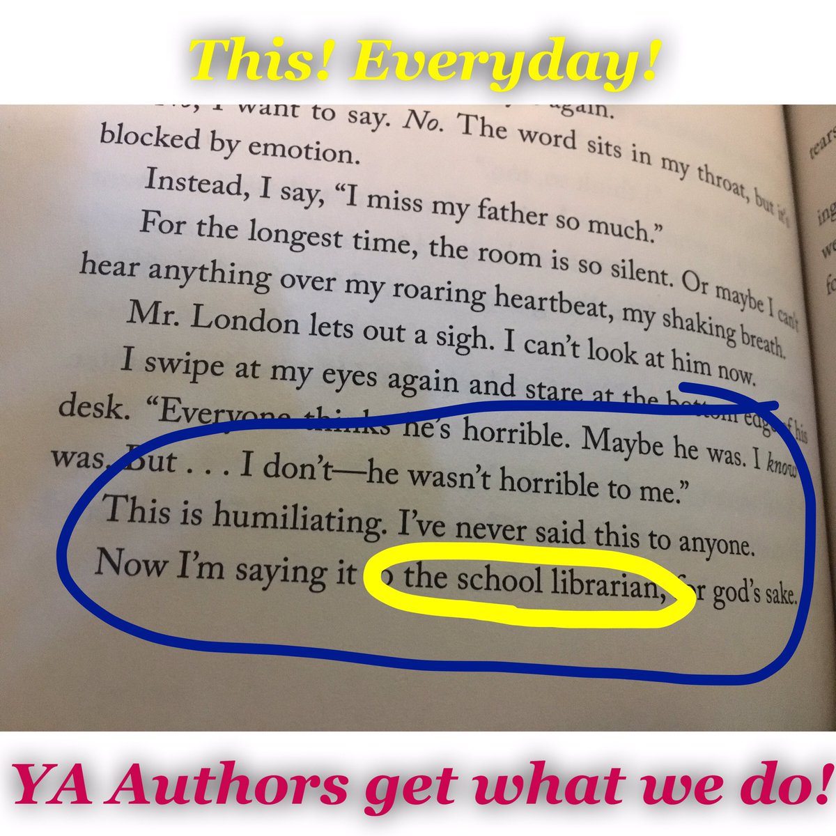 @BrigidKemmerer you get us and what we do. #schoolLibrarians #5ththrough12grades #YAAuthors #CallItWhatYouWant