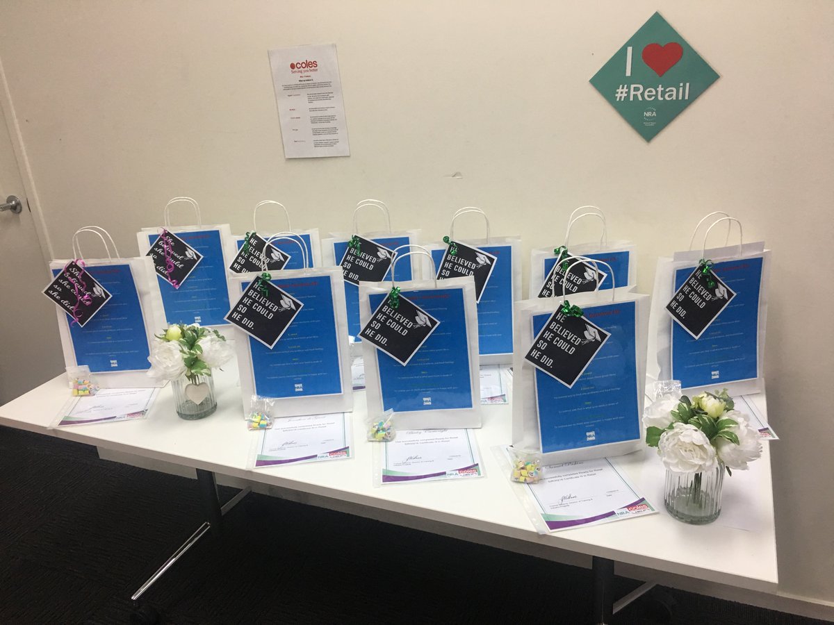 OZretailers's tweet image. We are ready for our Coles group training graduation today! This wonderful group has worked incredibly hard! Well done team! #readyforretail #helpemployment @domlambceo #nationalretailassociation