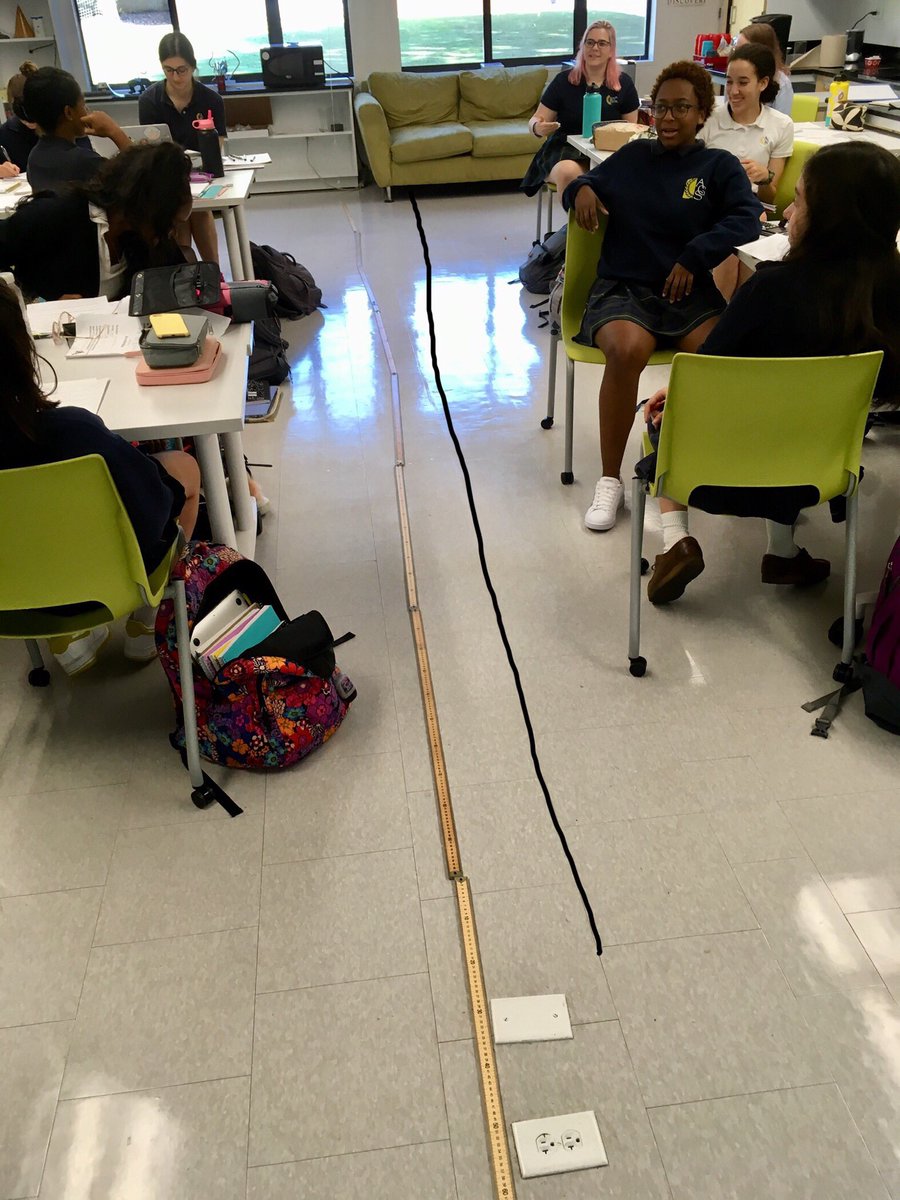 ScienceSuzy's tweet photo. Remember the student-athlete I mentioned? Today we laid out meter sticks to show how far she ran in one second. It’s a long way! @AGSHurricanes #makingphysicsreal #thisisAGS #AGSscience #AGSturns20 https://t.co/Inm53Cn6GV