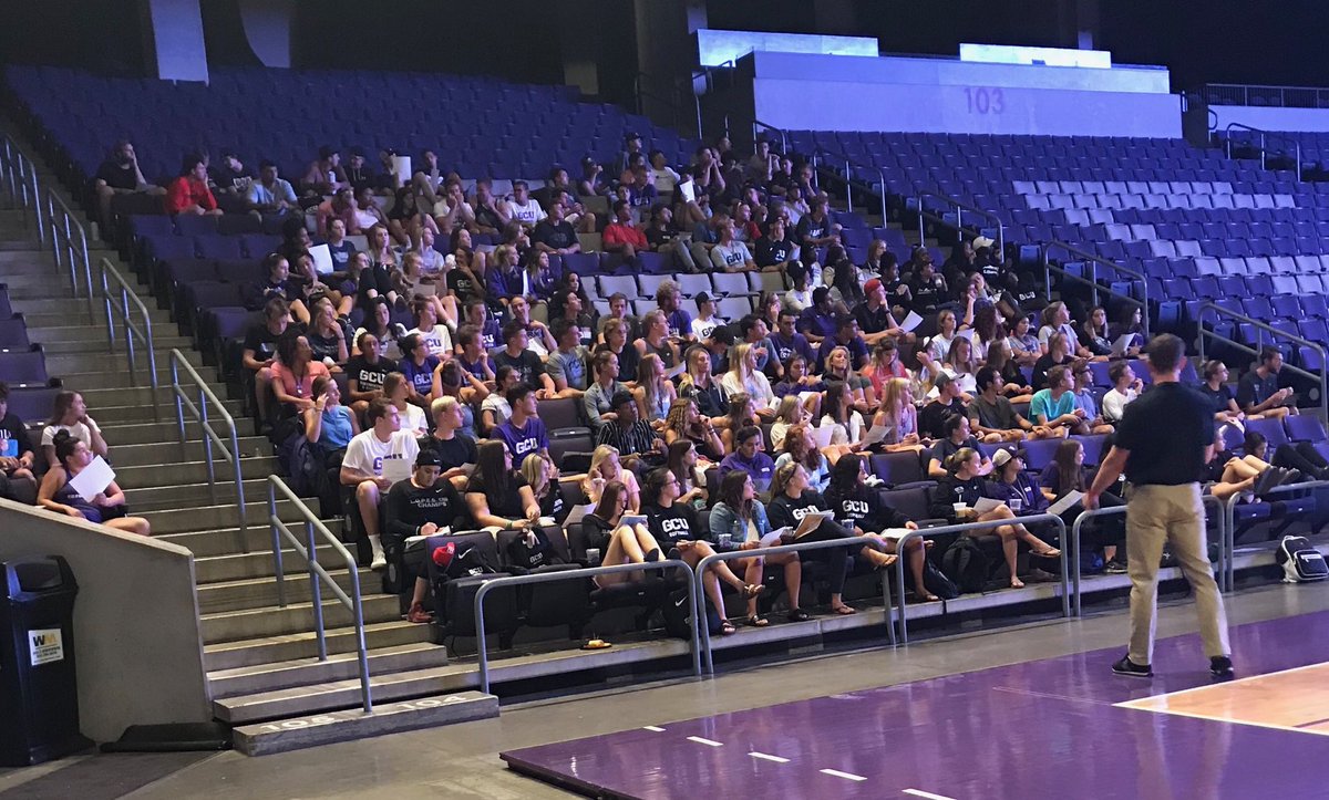 GCUSADvlpment's tweet photo. Privileged to have ⁦@Fischer_Inst⁩ Trent Rincon here speaking to our ⁦@GCU_Lopes⁩ student-athletes regarding performance, rest &amp; recovery. #LopesLearning #LopesUp https://t.co/ipaxSiBdSx