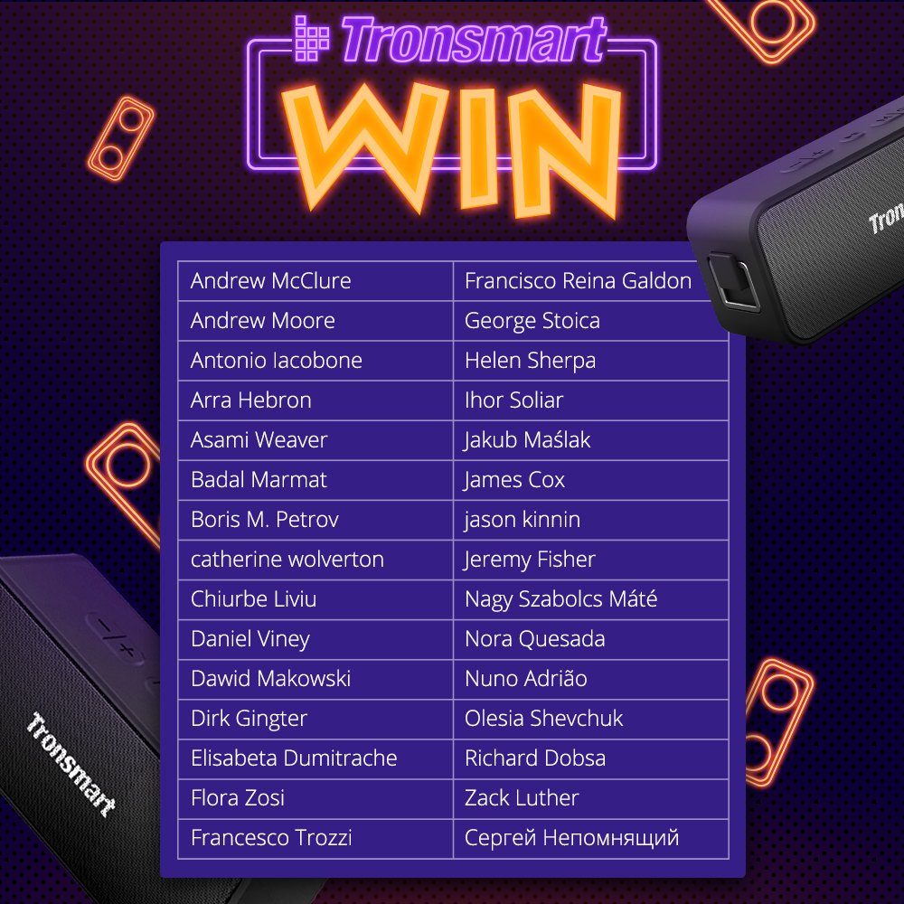 Tronsmart's tweet photo. 👏 Congrats the 30 lucky winners of our #TronsmartT2Plus Giveaway! We'd like to remind everyone to subscribe to our Messenger notifications for future deals and giveaways! Subscribe and get the Special Discount Code of T2 Plus from here: https://t.co/UaICCbTpSs
#TuesdayThoughts https://t.co/JLcbIqkZPS
