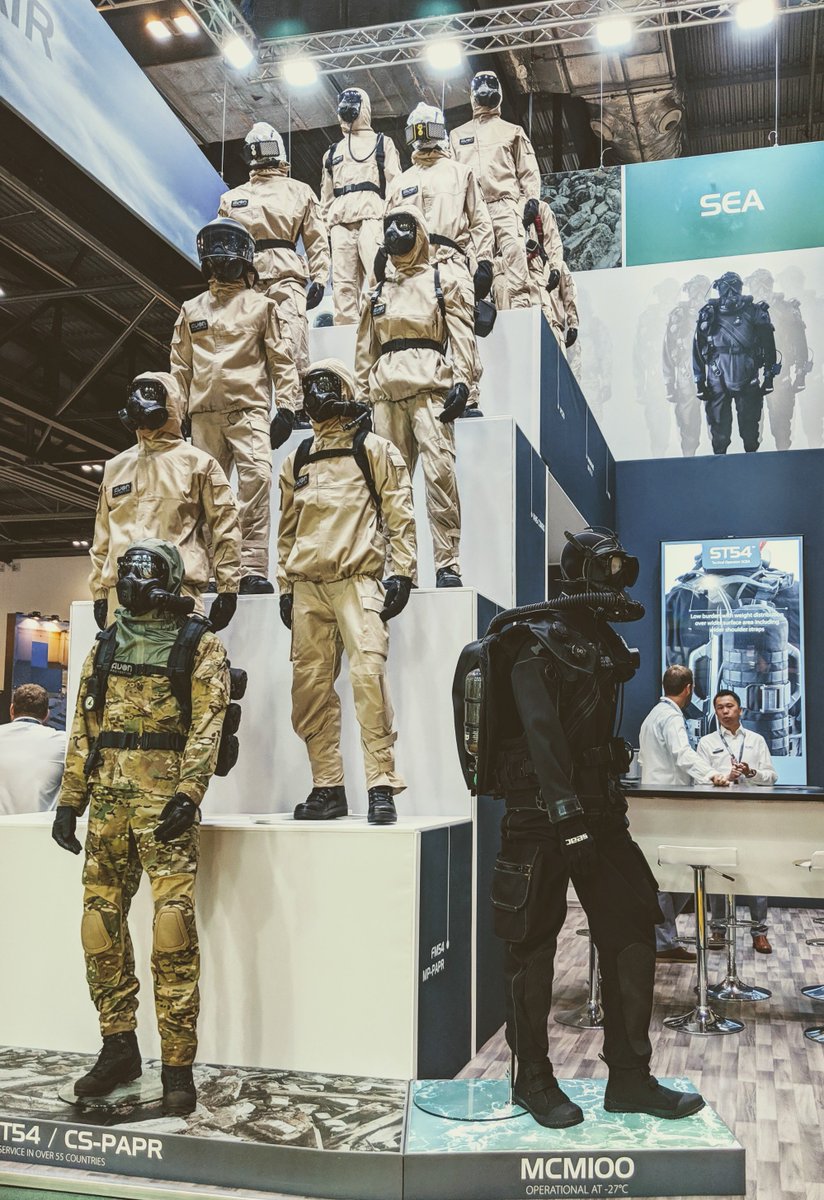 LyleHolt111's tweet photo. A visually powerful @DSEI_event display of @AvonProtection's masks, powered air systems, self-contained breathing apparatus and filters. Surviving, fighting and thriving for 72 hrs in a CBR environment made easier. @oliver_morton @JeromeReid_AF #DSEI19 #dsei https://t.co/S46bOIjyTO