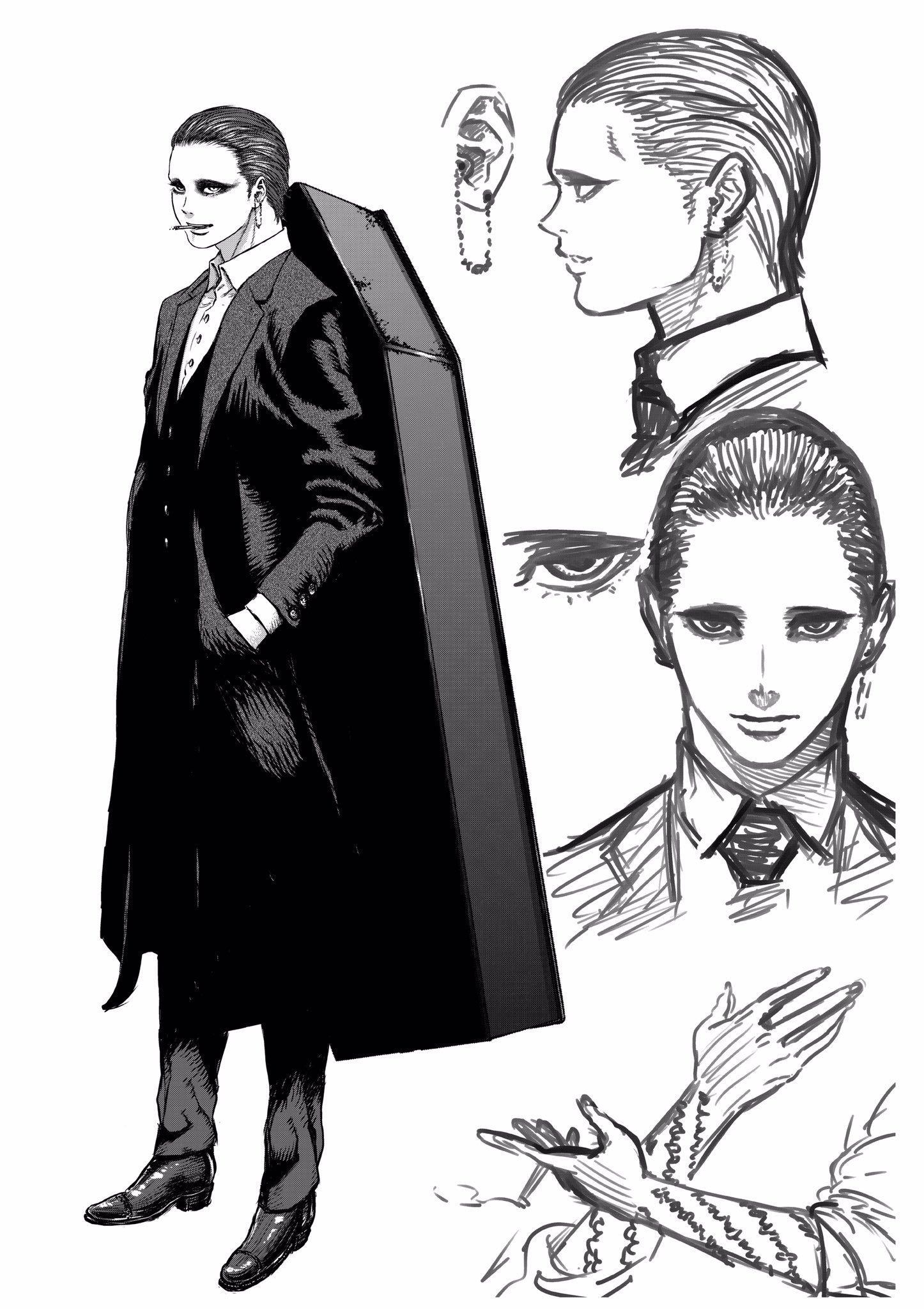 ヤングマガジン白木 魔女と野獣 お宝シリーズ 佐竹さんから頂いた連載開始前のキャラ表です 若かりし頃のアシャフが新鮮 前髪あるのもセクシーですね ギドが着ている服は1 2話目の戦闘でボロボロになったものです 第5巻はあさって9月19日 木 発売