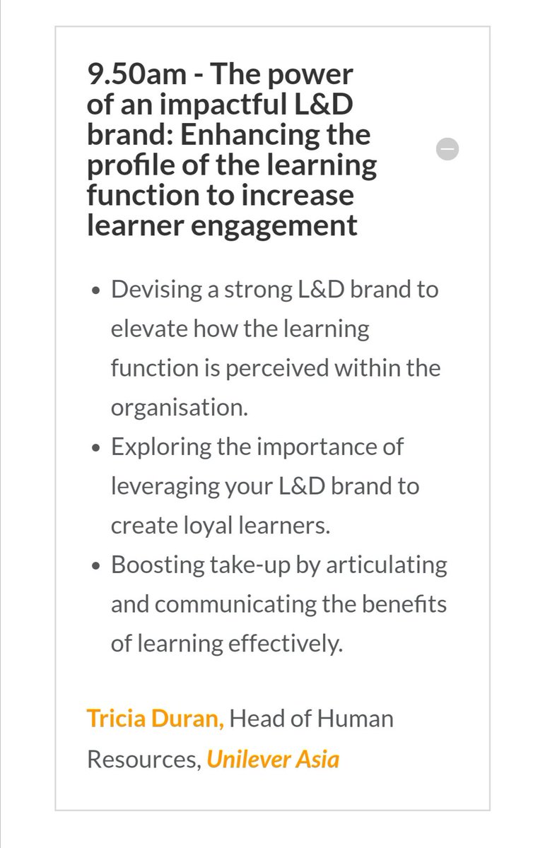 chiabinghowe's tweet photo. Ms Tricia Duran shared insights at breakneck speed. Some nuggets:
- Purpose driven people perform at highest level.
- Embrace new ways of learning. Stay relevant. #iLearnEveryday
- Even senior leaders need coaching support
#learningdevelopmentasia https://t.co/TorgHEgmUt