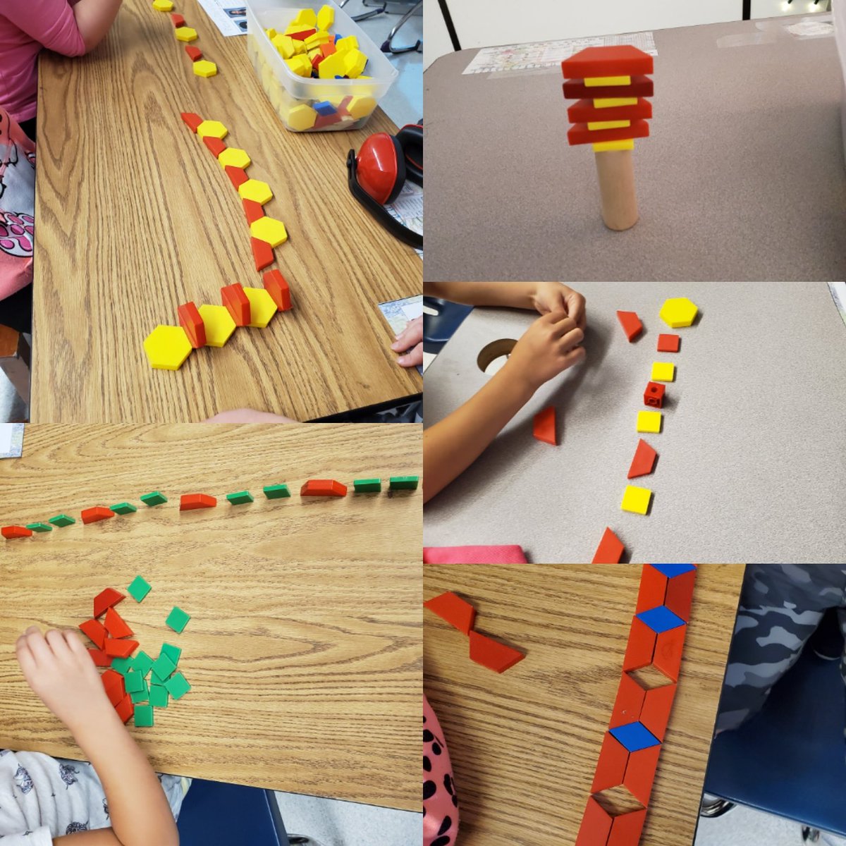 Exploring different ways to make patterns! So many fun ways to have multiple attributes and building in non-linear ways! #handsonlearning #grade2 #mathminds