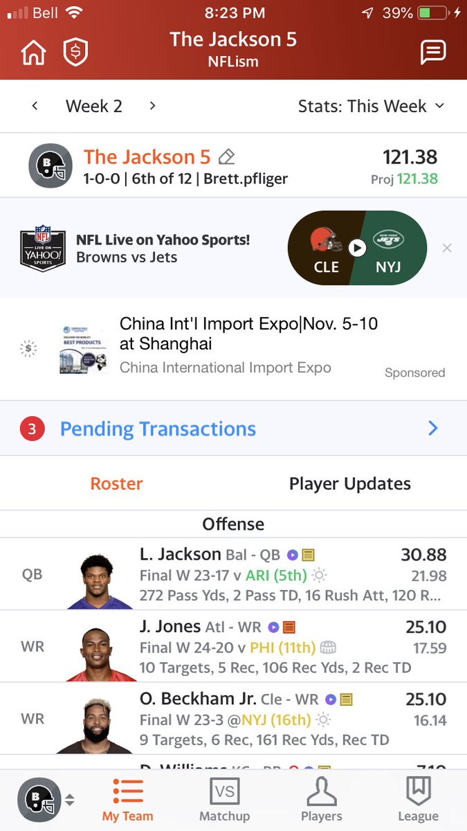 brettpfliger's tweet image. Julio Jones and Odell Beckham Jr. chose a good week to show up. Thank you for saving my fantasy team ☺️. #fantasyfootball #fantasyfootballers #NFL #hawks #browns