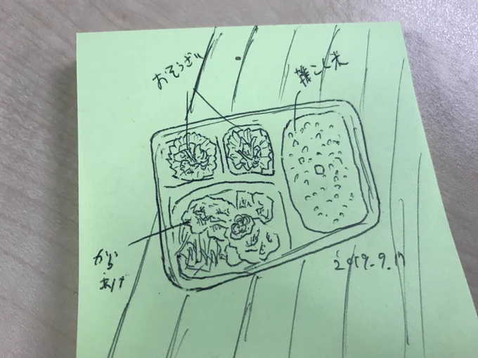 今日は普通のお弁当を購入。
このサイズの付箋の消費量が社内一。
#ねおランチ 
