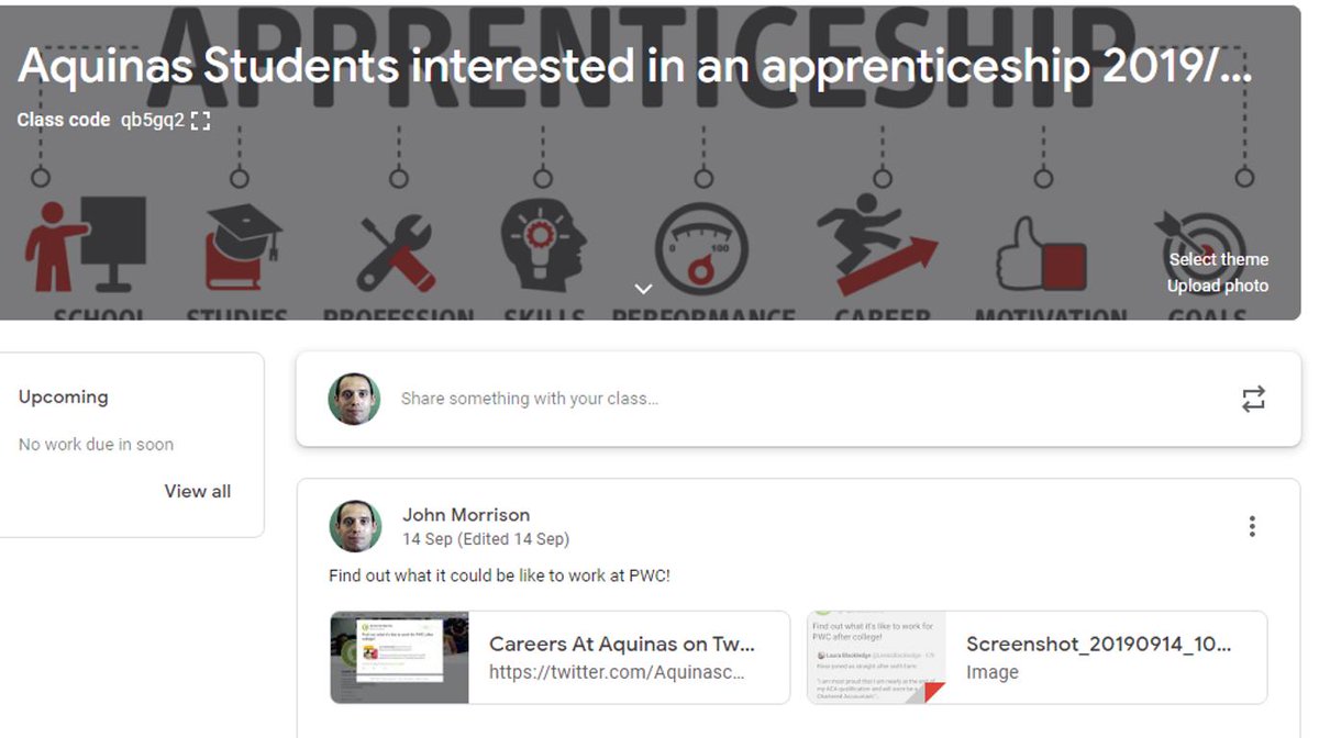 Speaking to our Year 13/U6 students about their apprenticeship aspirations and what support they can expect from the #Aquinas Careers team! Students can sign up for our exclusive apprenticeship Google Classroom &amp; Apprenticeship Club! #apprenticeships #getingofar @FireItUp_Apps