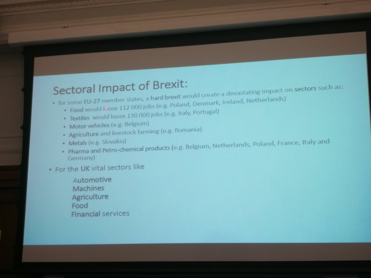 UKandEU's tweet photo. . @HylkeVandenbuss: the worst affected sectors in the EU27 would be food and textiles #BrexitEconomicImpact https://t.co/580R73KId4