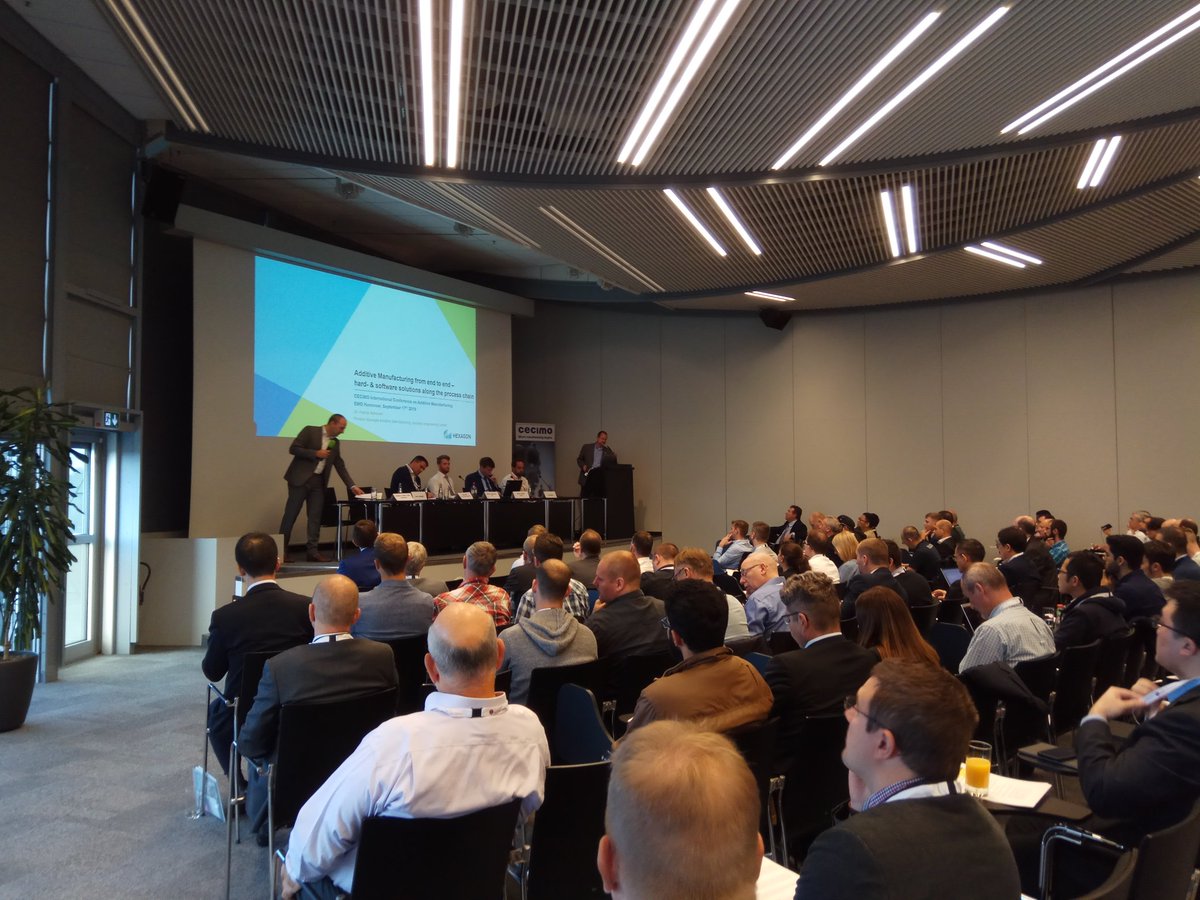 cecimo's tweet photo. Here's Patrick Mehmert from @HexagonMI @simufact_en contributing to the discussion. He's presenting hard and software solutions adding the #processchain  #additiveEMO #EMO2019 https://t.co/x5ojI8Jh8c