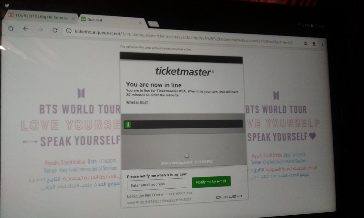 RiiDrawsArt's tweet photo. Then when it was 2:57pm, ticketing was set to start at 3pm EET time (4pm KSA)
I refreshed the tablet first and surprisingly line started and I found myself moving a bit, I went to refresh the phone a minute later (2:58) but it showed much less progress

+++ https://t.co/Jbdljag1g2