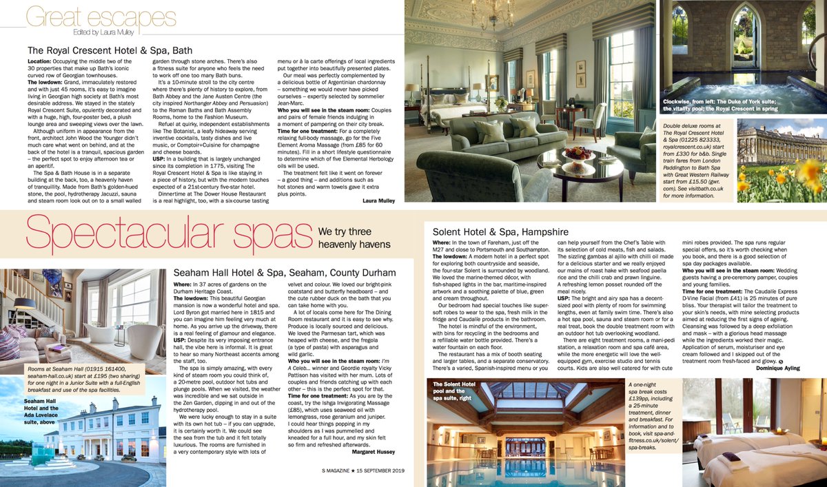 Spectacular spas: We try these three heavenly havens <a href="/royalcrescent/">The Royal Crescent Hotel & Spa</a> <a href="/SeahamHallHotel/">Seaham Hall</a> <a href="/SolentHotel/">Solent Hotel & Spa</a> royalcrescent.co.uk seaham-hall.co.uk solenthotel.co.uk