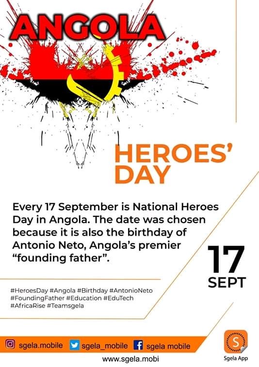 sgela_mobile's tweet photo. Teamsgela wishes a blessed birthday to the national hero Agostinho Neto and also like to wish a happy National heroe's day to the people of Angola.
#HeroesDay #Angola #Birthday #AntonioNeto #FoundingFather #Education #EduTech #AfricaRise https://t.co/MyNj9yzgf9