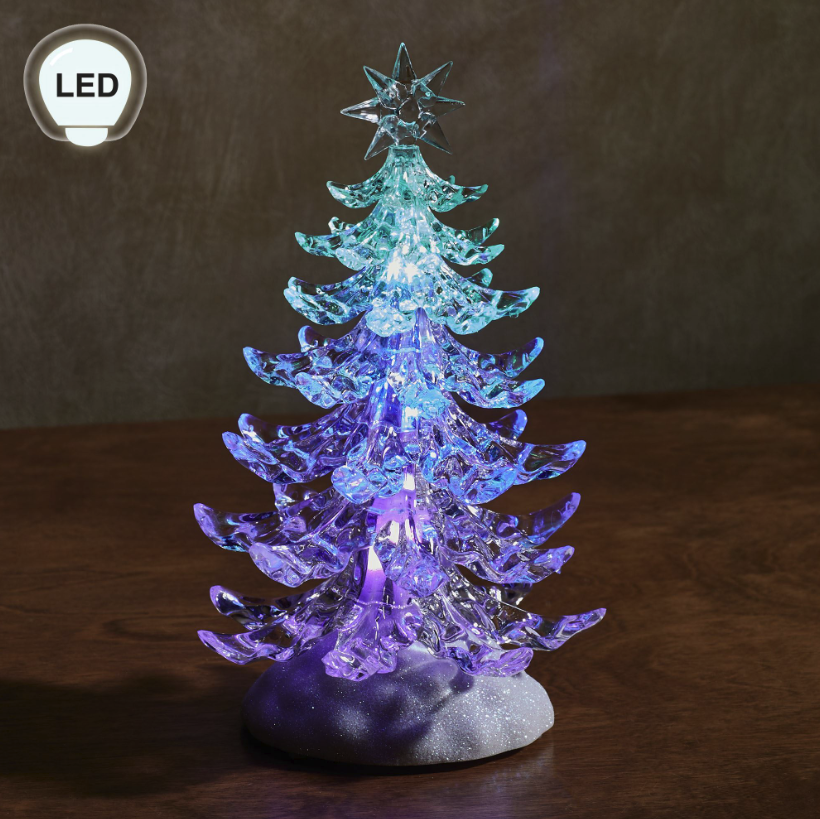 elliexiaoo's tweet photo. Place the enchanting Tricolor Lighted Christmas Tree Figurine in a place where you will see it often. This acrylic accent,  depicts a clear Christmas tree on a glittery base with alternating green, blue, and red LED lights. https://t.co/vBY22NicIb