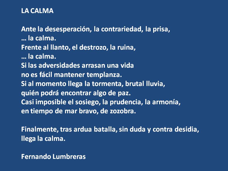 FLUMBRERASG's tweet image. LA CALMA
Más poemas en lasfloresdetuvida.com/blog/ #libros #LibroDelFinDeSemana #editorialdemoda #Editors #editorial #Editing #poema #poesia #UnPoemaAlDia #UnDíaComoHoy #queleer #Hoy
 @alianza_ed  @libresdelectura @unidadeditorial @Trabalibros @QueLeer @quelibroleo    @Todo_Libros_