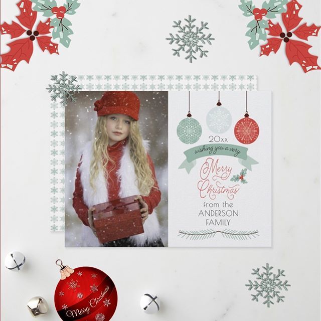 Snowflake Merry Christmas Baubles Photo Family Holiday Card.  See here -- bit.ly/2kpQ3QQ  #christmasphotocards #christmasgreetingcards #photogreetingcards #photogreeting #familyphotos #holidaycards #holidaygreetingcards #holidayphotocards #mint… ift.tt/2Lxnf3w