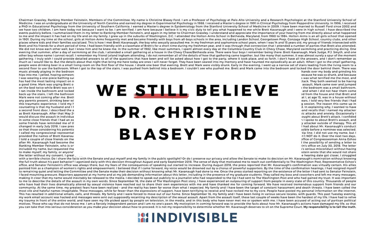susannelafaver's tweet image. I believe Dr. Christine Blasey Ford.
#KavanaughImpeachment @SpeakerPelosi
@SenFeinstein @RepSpeier @RepSwalwell @RepAdamSchiff @RepMaxineWaters @RepBarbaraLee