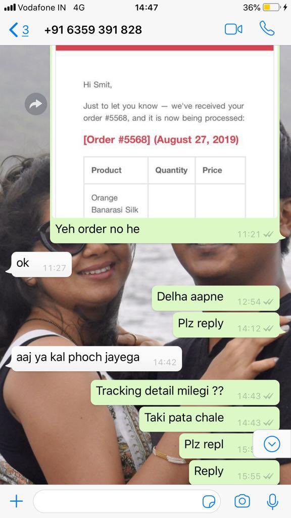 cashahsmit's tweet photo. I hav ordered on 27th aug..order no #5568 with online payment..no traces of delivery by @sareenmore..all communication channels not working..@GujaratPolice @MumbaiPolice @onlinefraudhelp https://t.co/pmR3pt0ojR