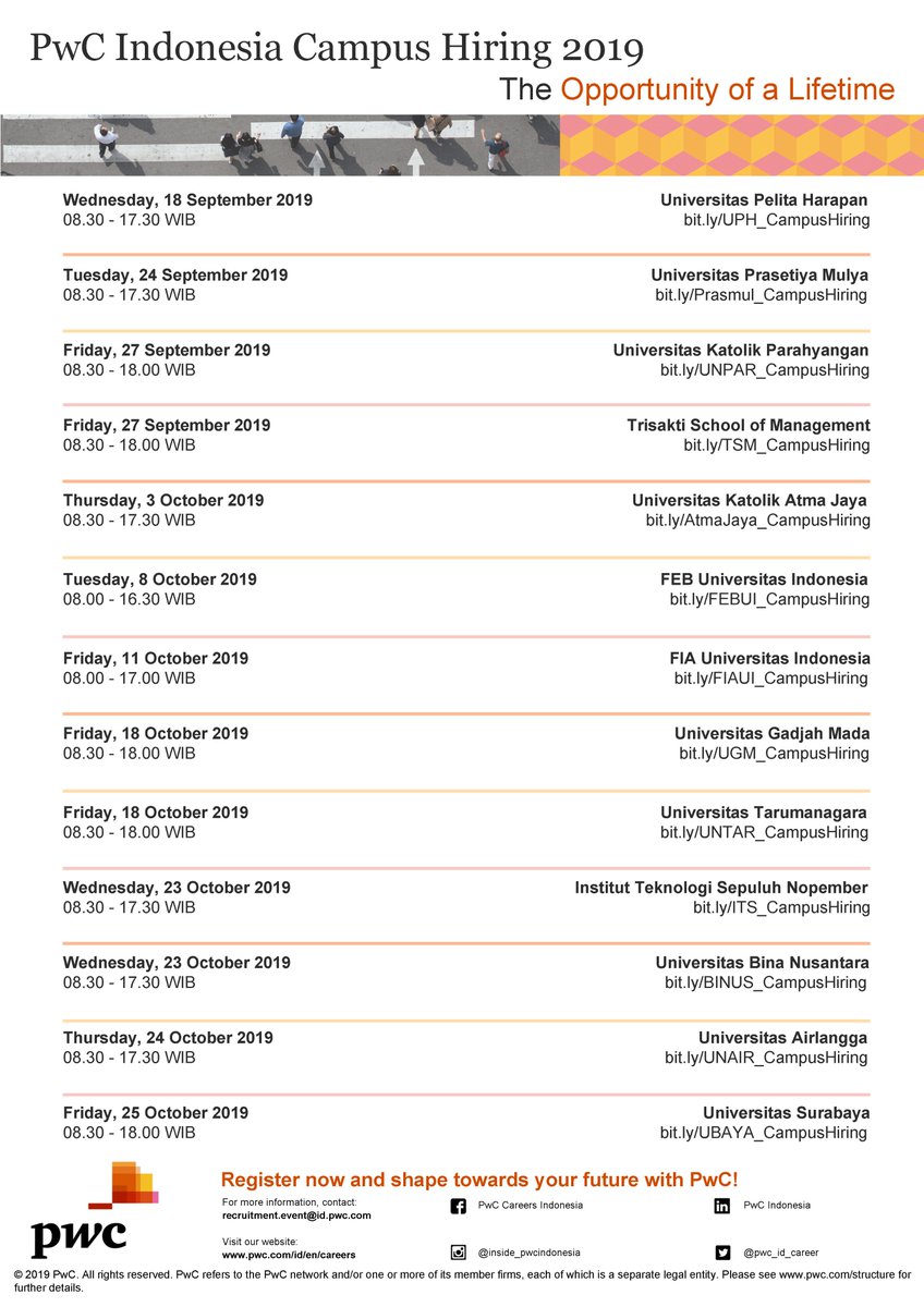 Kick start your career. Take this opportunity of a lifetime in PwC Campus Hiring then grow with us!
#PwC #PwCIndonesia #PwCStart #CampusHiring