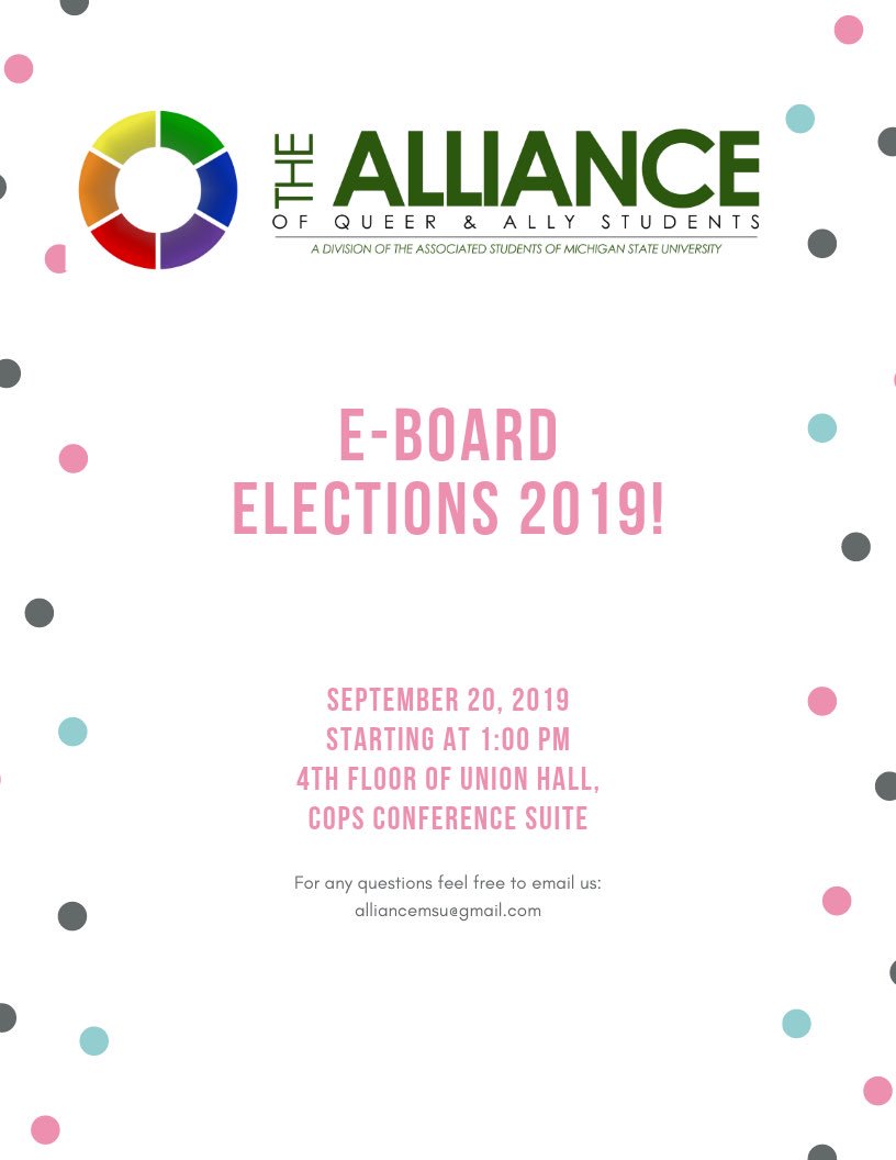 AllianceMSU (@alliancemsu) on Twitter photo Elections are coming up and we’re ready to welcome in some new e-board members. Hope to see y’all there! docs.google.com/forms/d/1ifZMQ… Elections are coming up and we’re ready to welcome in some new e-board members. Hope to see y’all there! docs.google.com/forms/d/1ifZMQ…