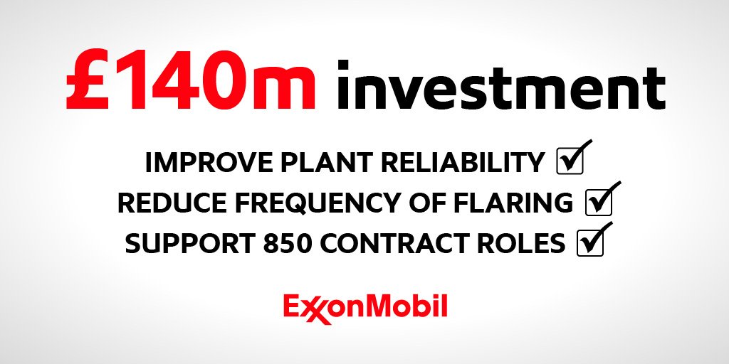 exxonmobil_fep's tweet photo. We have today announced an additional £140M of investment over the next two
years at FEP. The investment will improve plant reliability and reduce the 
frequency of flaring. It will also provide work for 850 contract staff @exxonmobil #TeamFEP https://t.co/wdraa7Znq6 https://t.co/2x7ARNwUCR